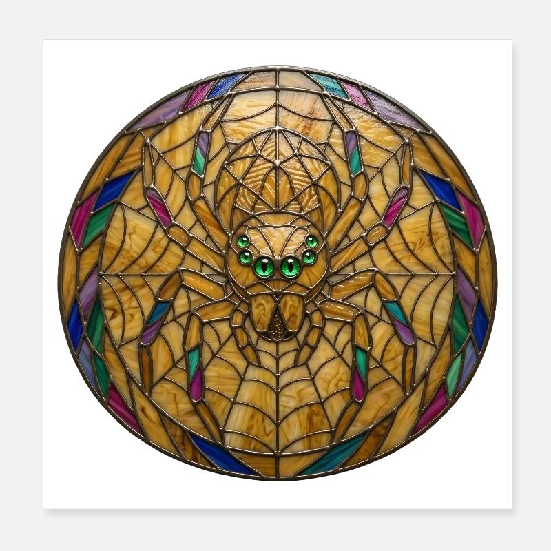 Illustration de mosaïque de toile d’araignée en vitrail Poster 20 x 20 cm