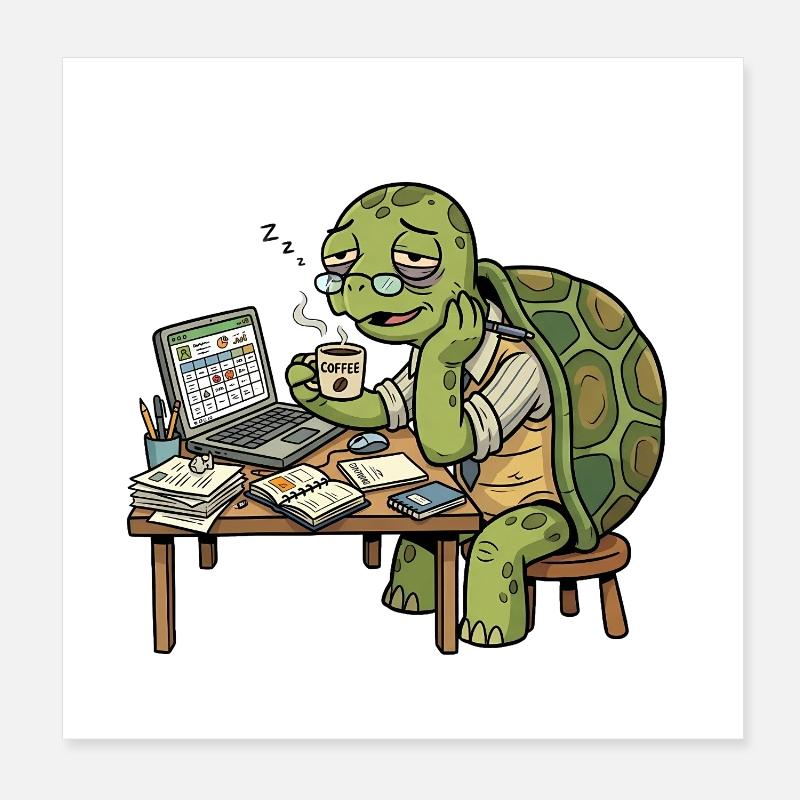 Monday Mood Turtle - Poster 20x20 cm - Weiß