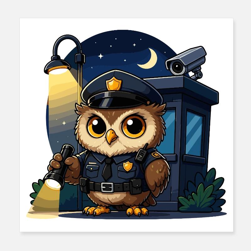 Nachtwächter Eulenpolizist Poster 20x20 cm