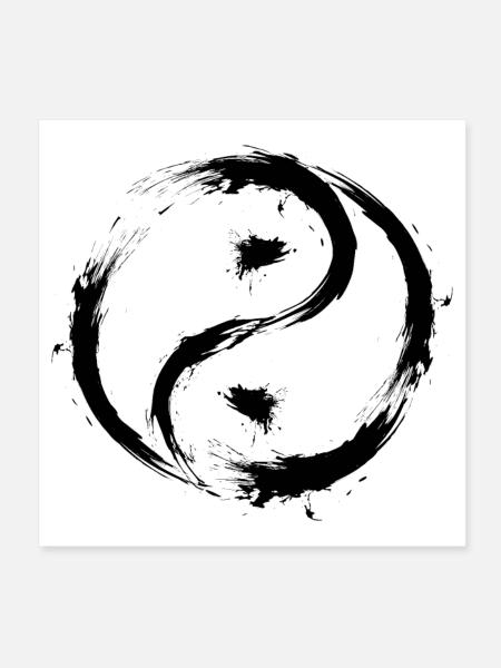 Yin Yang Circles Symbol Brush Black - Poster 8" x 8" (20x20 cm) - white - Front