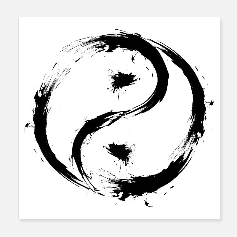 Yin Yang Kreise Symbol Bürste Schwarz Poster 20x20 cm
