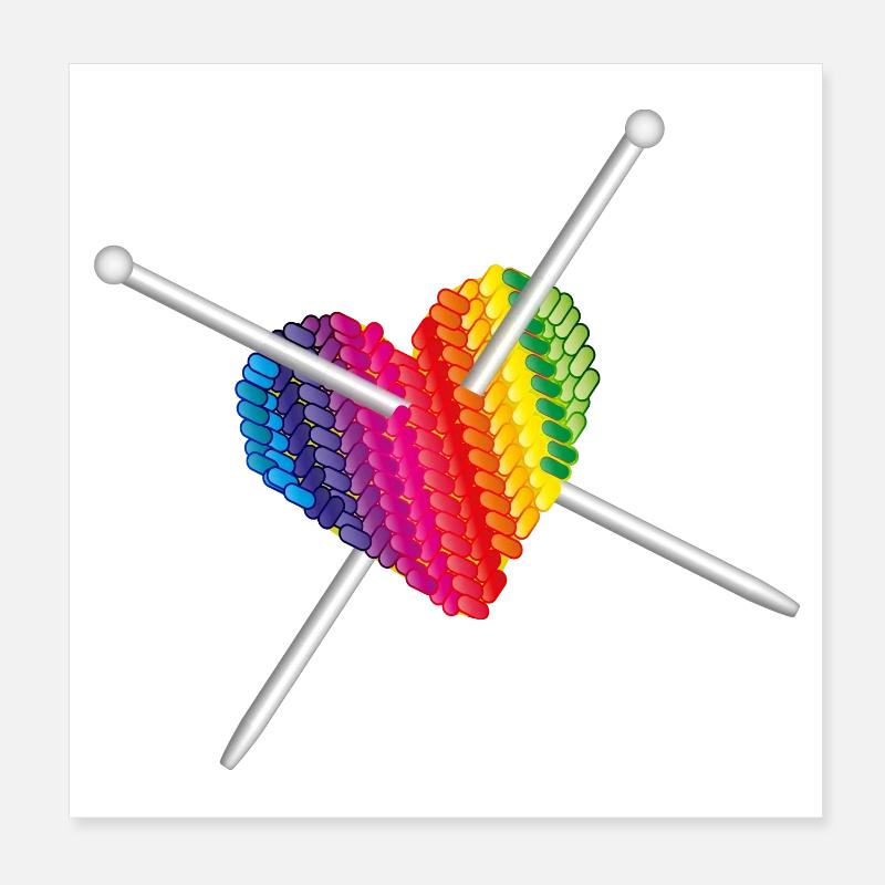 Mit Liebe gestrickt - Stricknadel mit Strick Herz - Poster 20x20 cm - Weiß