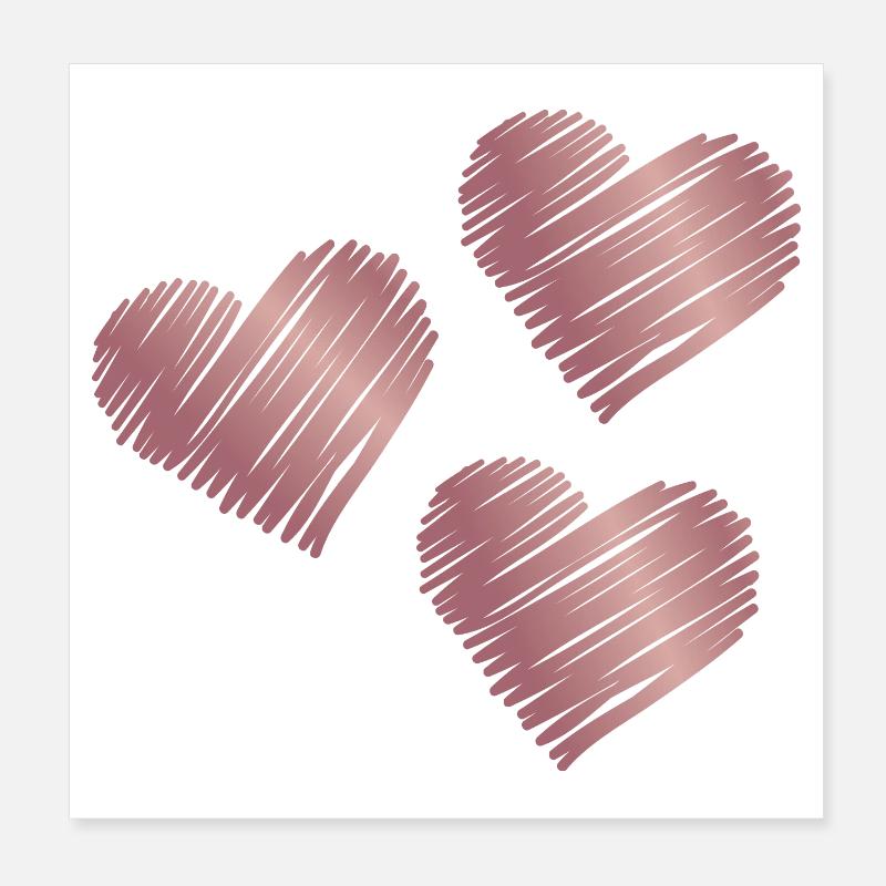 Coups de pinceau en forme de cœur rose or Poster 20 x 20 cm
