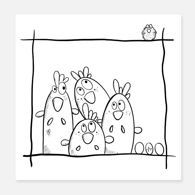 Happy Hühner - Poster 20x20 cm - Weiß