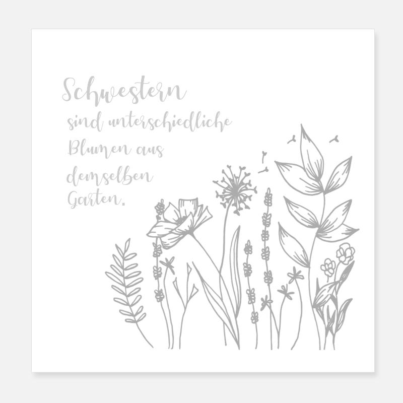 Schwestern-Spruch mit Wildblumen - Poster 20x20 cm - Weiß