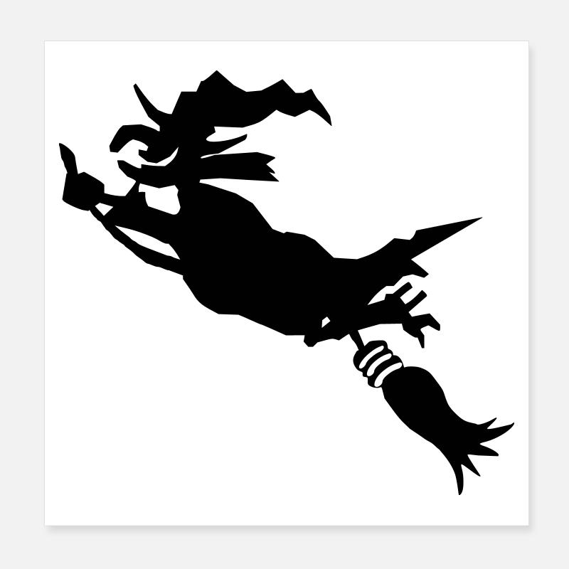 Witch on broom funny Poster 8" x 8" (20x20 cm)