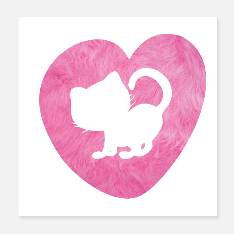 Coeur Chat Fourrure Chat Fluffy Silhouette Love Fan Poster 20 x 20 cm