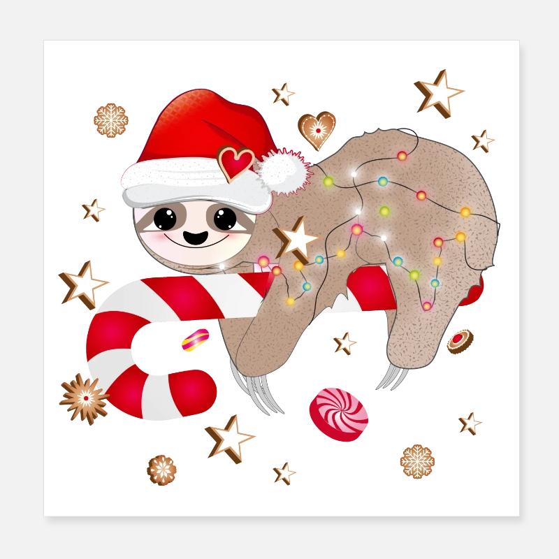 funny sloth with candy cane for christmas Poster 8" x 8" (20x20 cm)