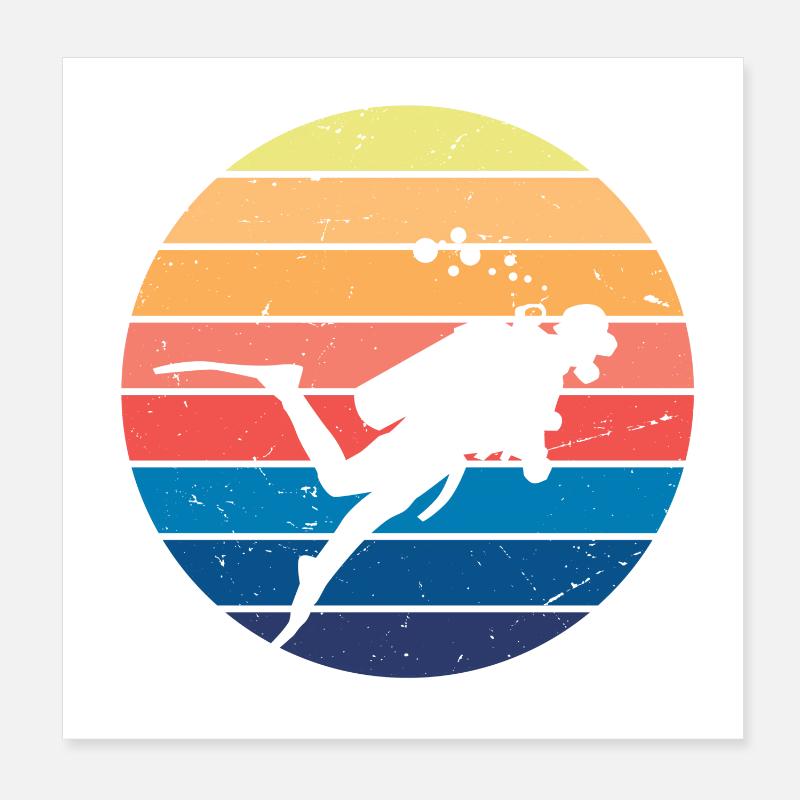 Plongeur Retro Vibe Poster 20 x 20 cm