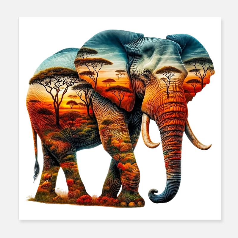 Éléphant Poster 20 x 20 cm