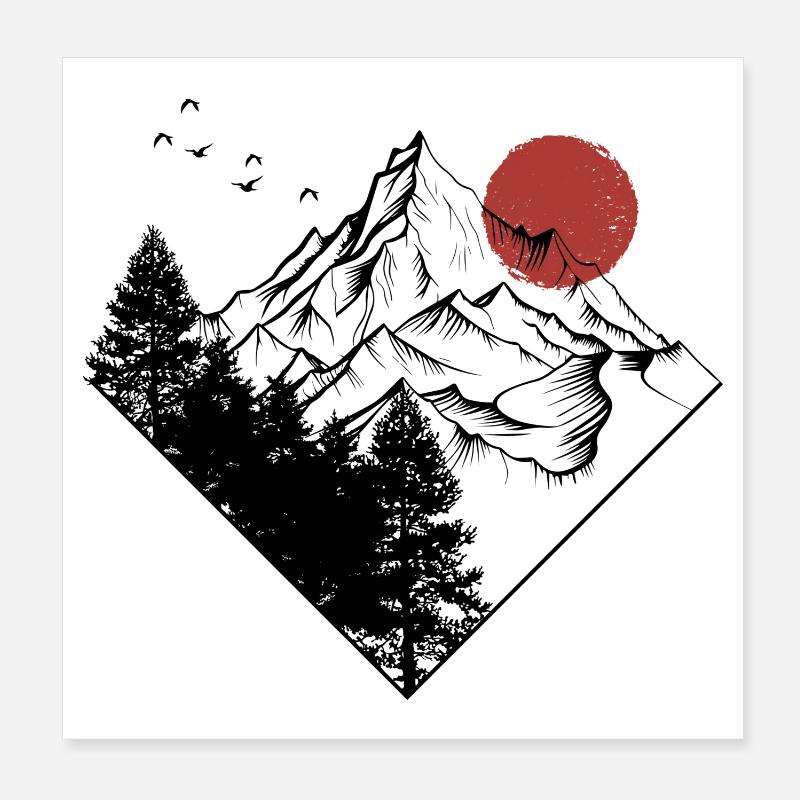 Red Sun Summit Silhouette Poster 8" x 8" (20x20 cm)