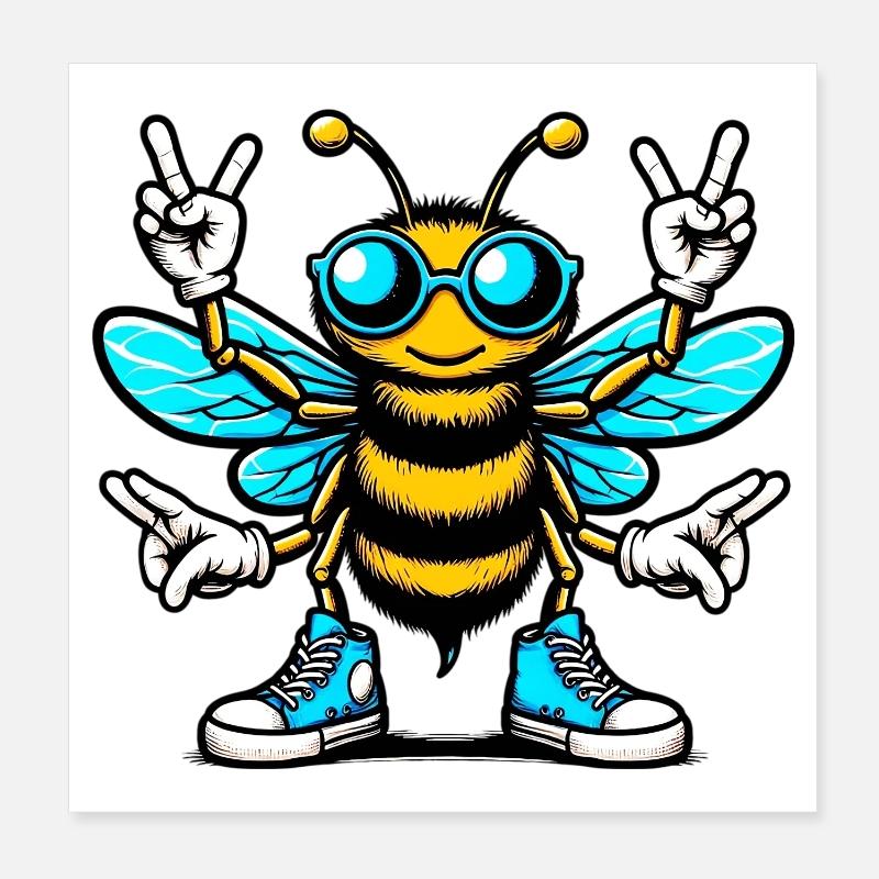 Bee with Sunglasses Poster 8" x 8" (20x20 cm)