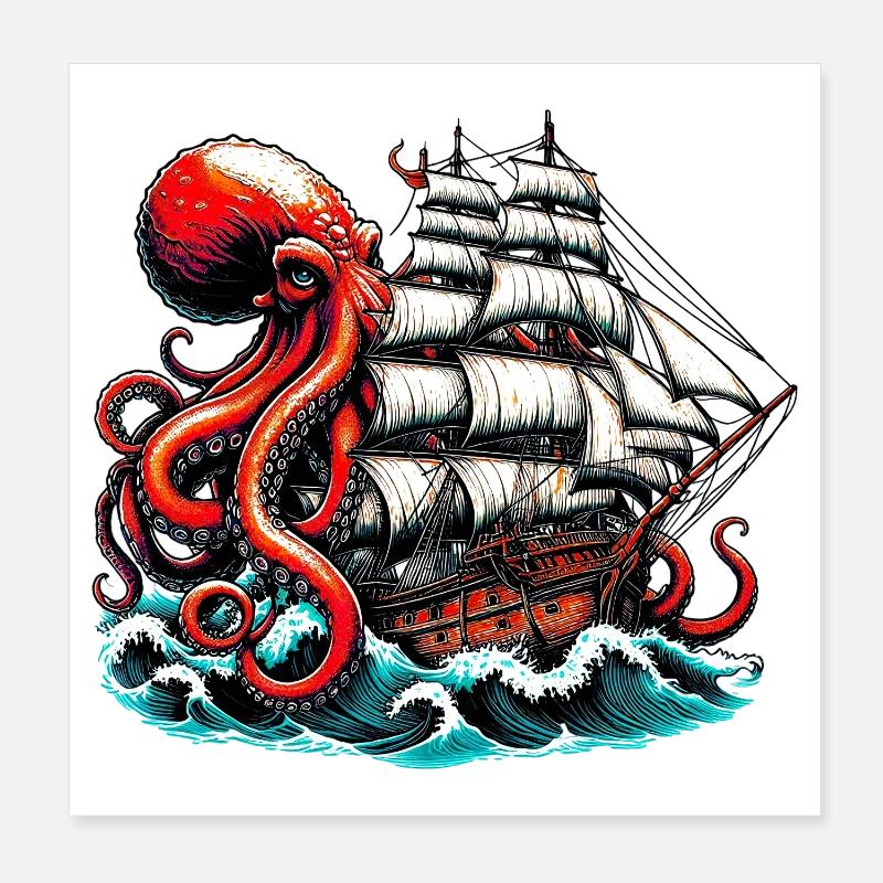 Krake Poster 20x20 cm