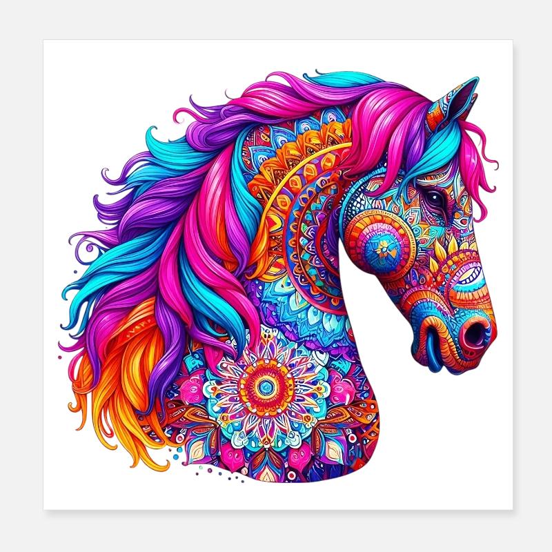 Cheval Mandala Dessin Inde Inde Poster 20 x 20 cm