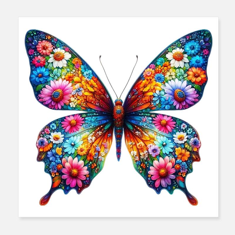 Papillon décoré de fleurs Poster 20 x 20 cm