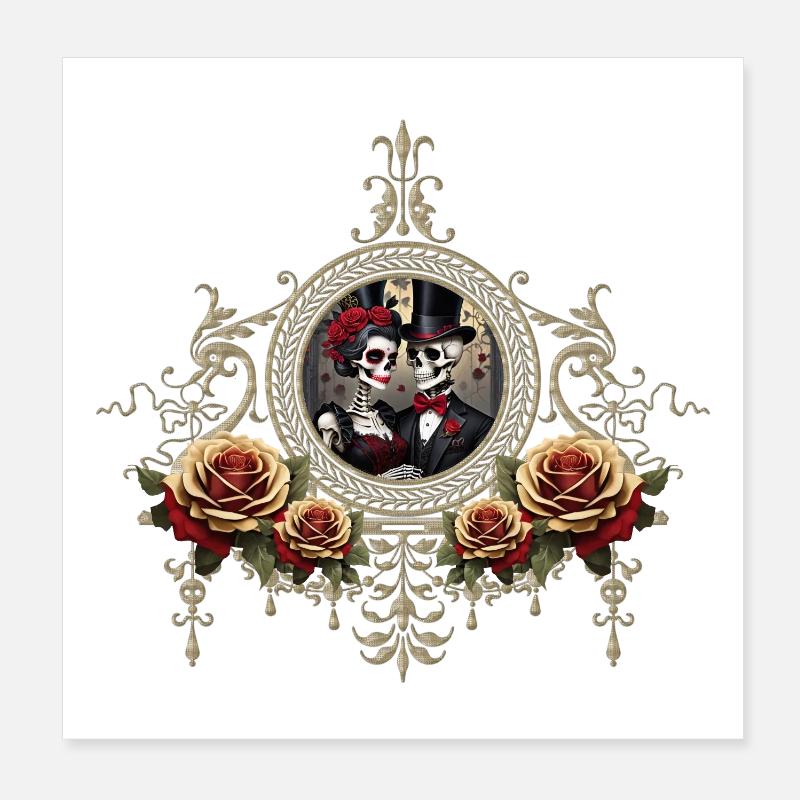 romantique d’un couple de mariage de crâne Poster 20 x 20 cm