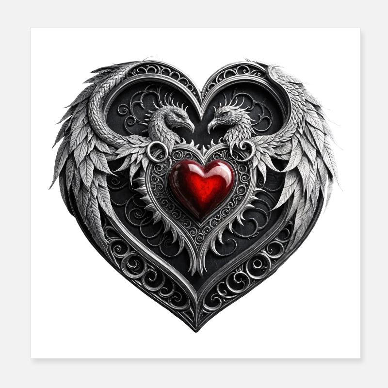 Silver heart with wings. Poster 8" x 8" (20x20 cm)