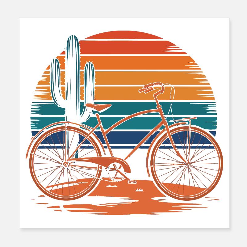 Vintage Bicycle Desert Sunset Poster 8" x 8" (20x20 cm)
