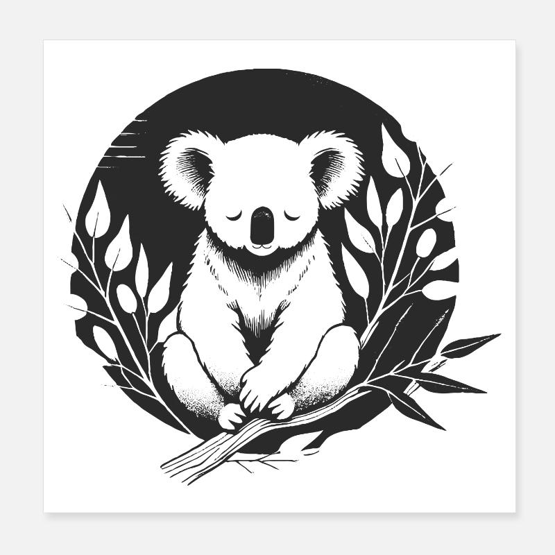 A koala surrounded by delicate eucalyptus branches Poster 8" x 8" (20x20 cm)