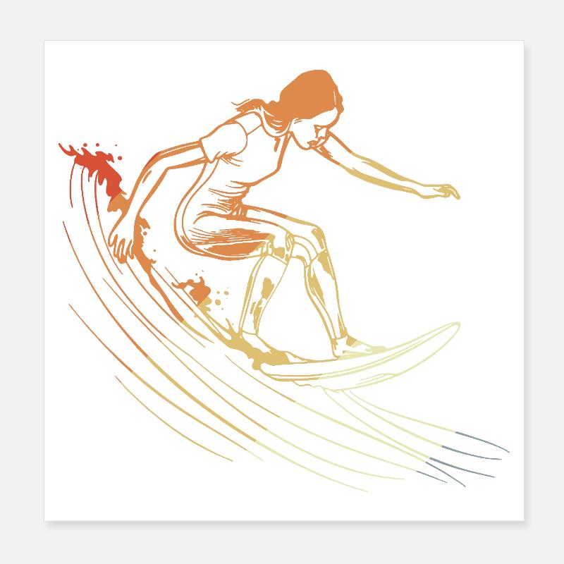 Dessin de fille surfeuse Poster 20 x 20 cm