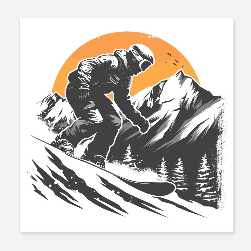 Snowboarder Drawing Poster 8" x 8" (20x20 cm)