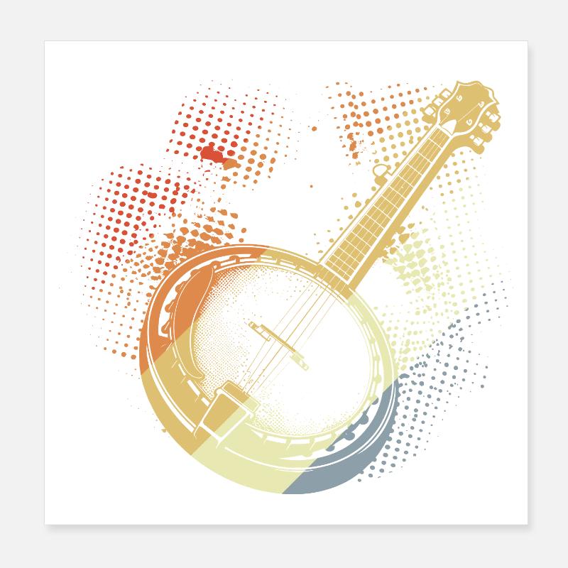 Banjo Dessin Rétro Poster 20 x 20 cm