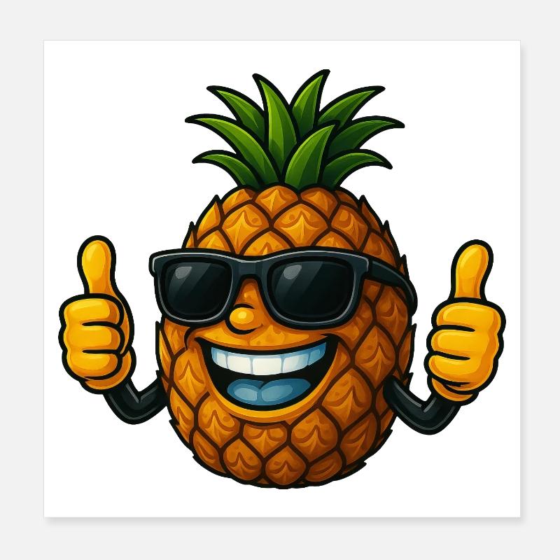 Cute Cartoon Pineapple Summer Fruit Fun Joy Poster 8" x 8" (20x20 cm)