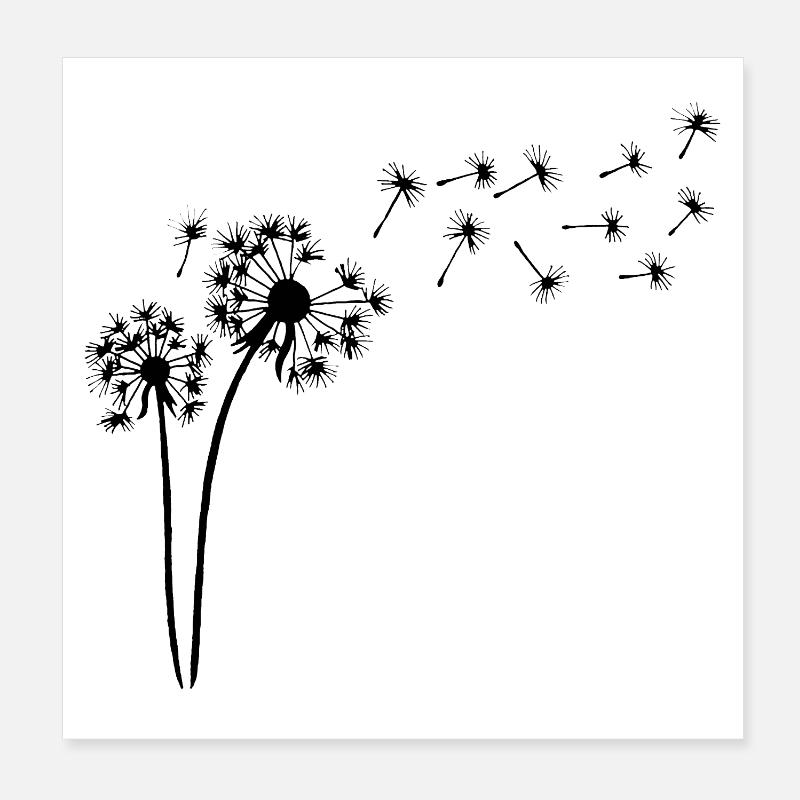 Schwarzer Löwenzahn im Wind Poster 20x20 cm