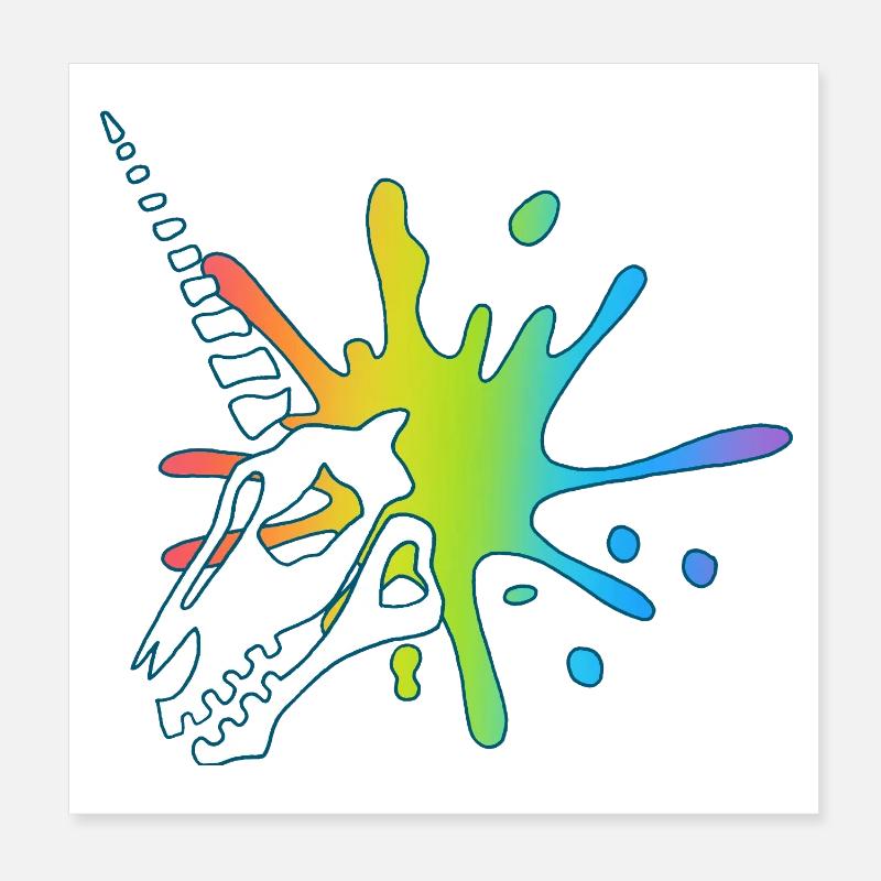 Unicorn skull and multicolored explosion Poster 8" x 8" (20x20 cm)