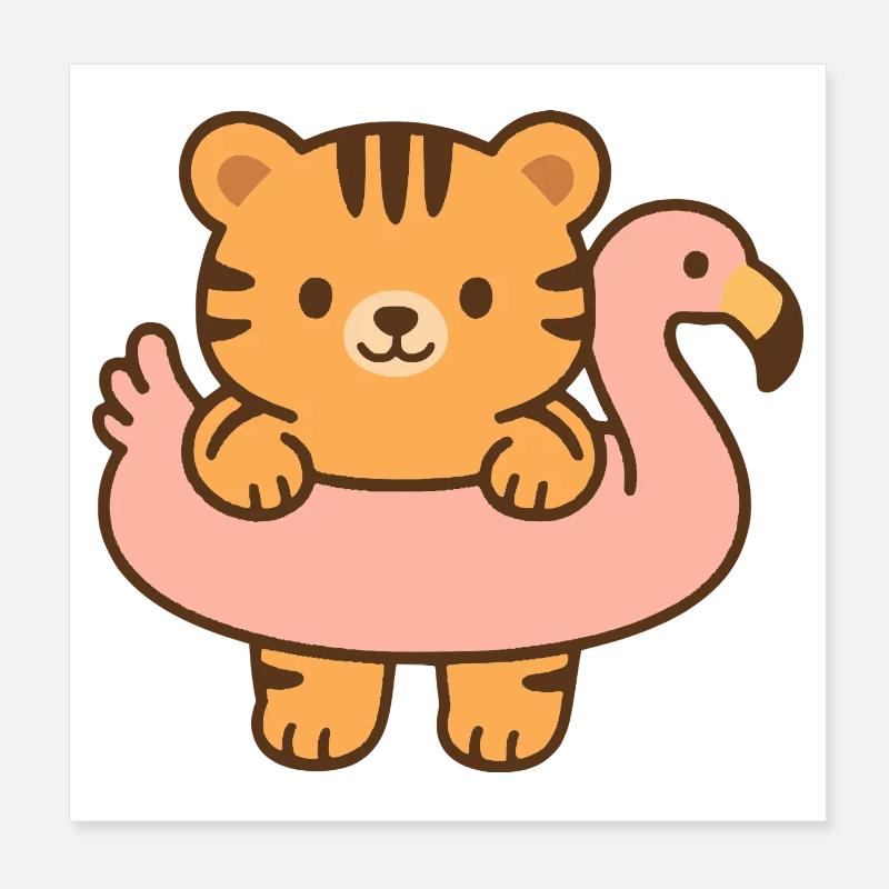 Little Tiger on Pink Float Poster 8" x 8" (20x20 cm)