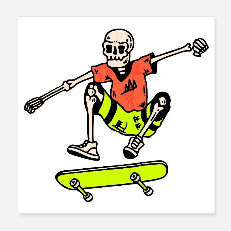 Neon Skate Skeleton – Ollie Retro 90s Poster 8" x 8" (20x20 cm)