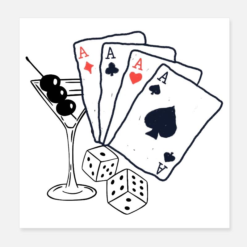 Spielkarten Design mit Ass-Motiven - Poster 20x20 cm - Weiß