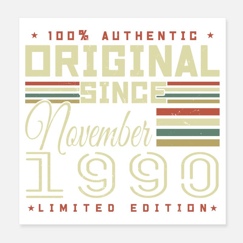 November 1990 Geburtstagsgeschenk Poster 20x20 cm