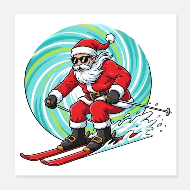 Skiing Christmas Man Ski Humor Poster 8" x 8" (20x20 cm)