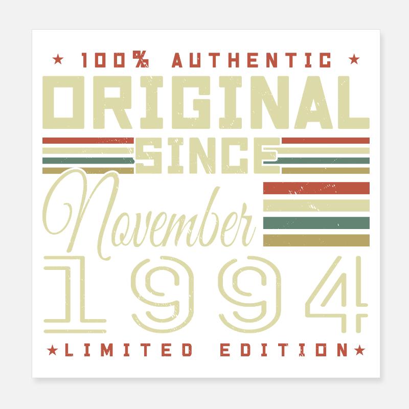 November 1994 Geburtstagsgeschenk Poster 20x20 cm