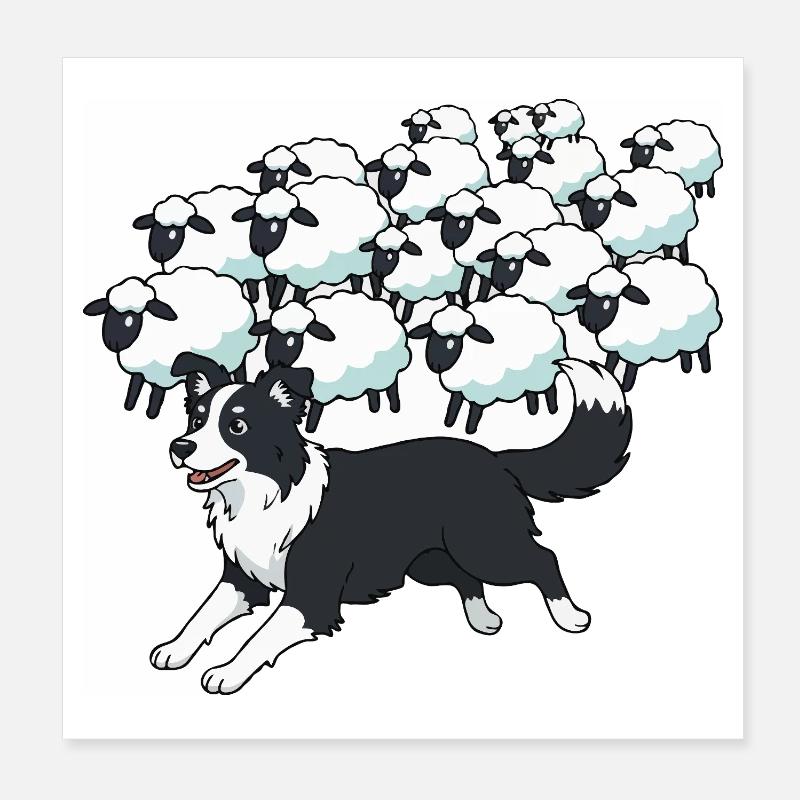 Border Collie and Clouds Sheep Poster 8" x 8" (20x20 cm)