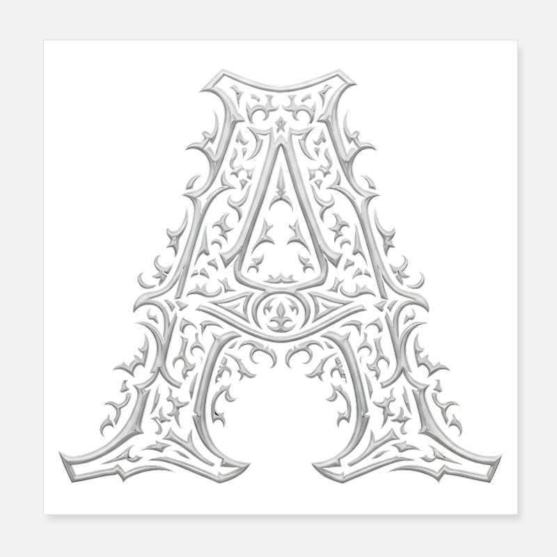 Lettre A ornée d'arabesques argentées Poster 20 x 20 cm