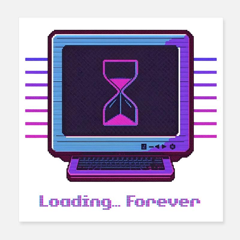 Forever Loading Retro PC Neon Design Poster 20x20 cm