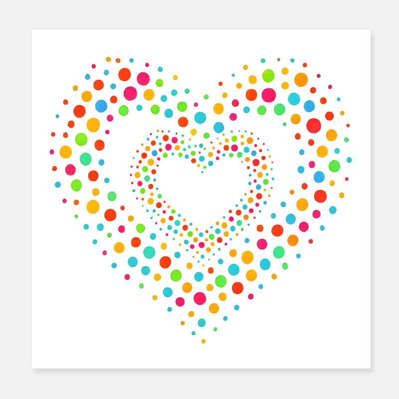Rainbow Dot Heart Pattern Tee Poster 8" x 8" (20x20 cm)