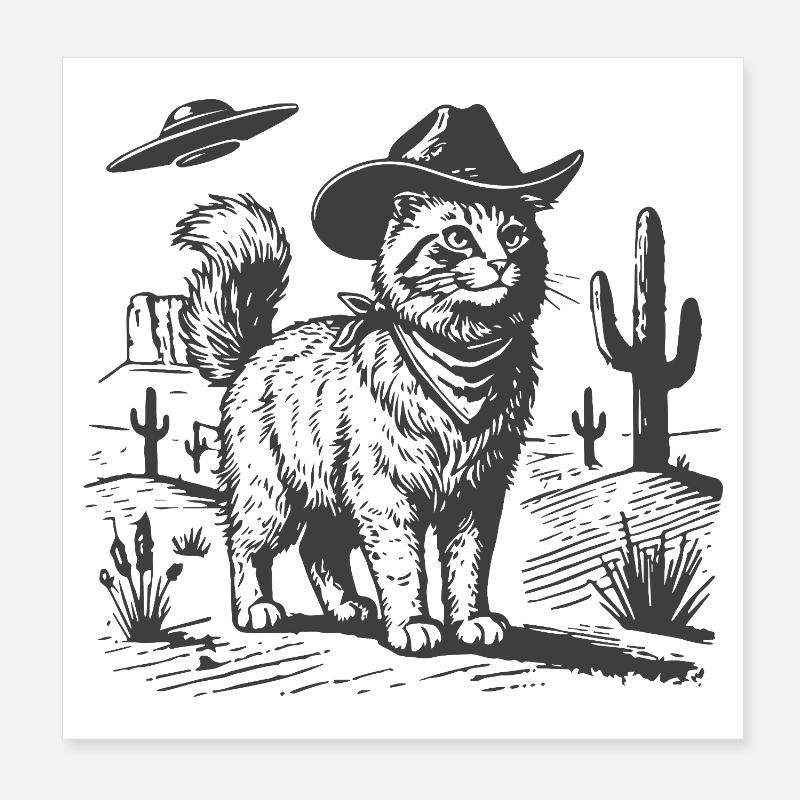 Desert cat with cowboy hat Poster 8" x 8" (20x20 cm)