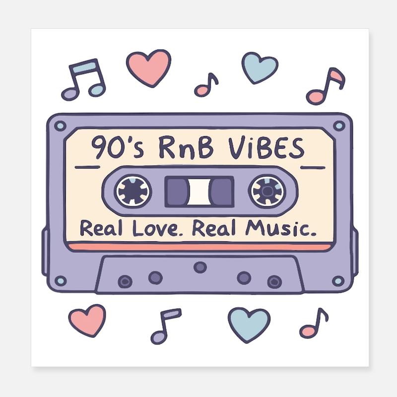 90s RnB Vibes Cassette – Retro Music Nostalgia Poster 8" x 8" (20x20 cm)