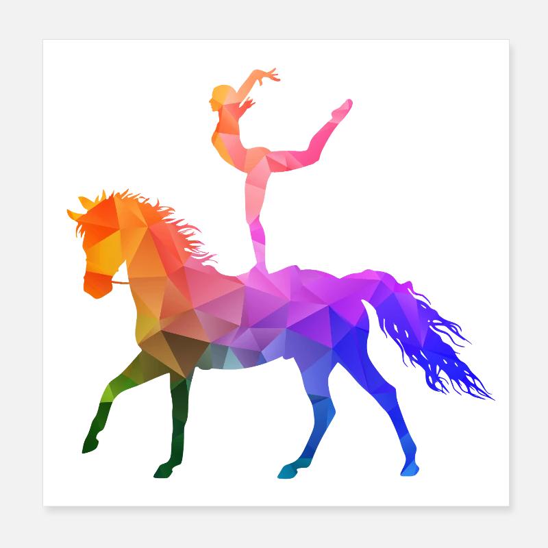 Vaulting Acrobatics Equestrian Riding Horse Colorful Poster 8" x 8" (20x20 cm)