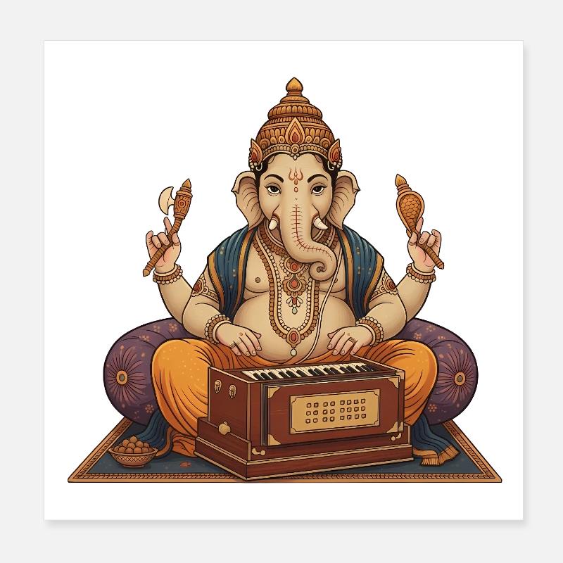 Ganesha Harmonium Art Poster 8" x 8" (20x20 cm)