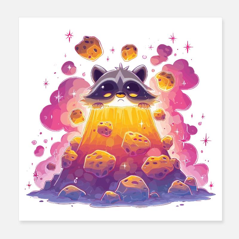 Waschbär Vulkanlava Poster 20x20 cm