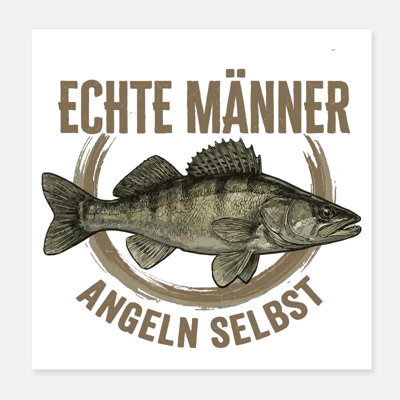 Echte Männer – Angeln  Selbs Zander - Poster 20x20 cm - Weiß