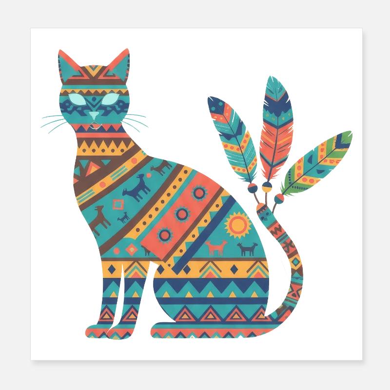 Native AmeriCan Purr-oud Cat lover texture tribale Poster 20 x 20 cm