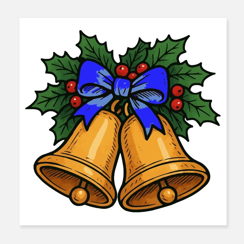 Cloches de Noël avec ruban bleu Poster 20 x 20 cm