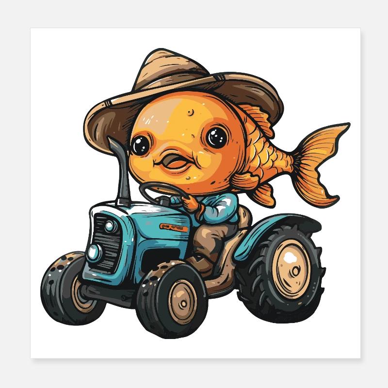 Goldfisch Traktor Farmer Poster 20x20 cm