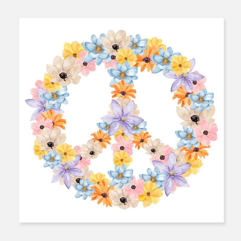 Blumen Peacezeichen Kreis - Poster 20x20 cm - Weiß