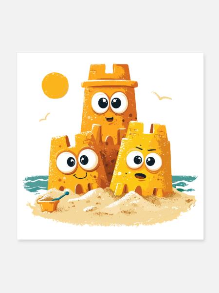 Trio des Châteaux de Plage avec Visage - Poster 20 x 20 cm - blanc - Devant
